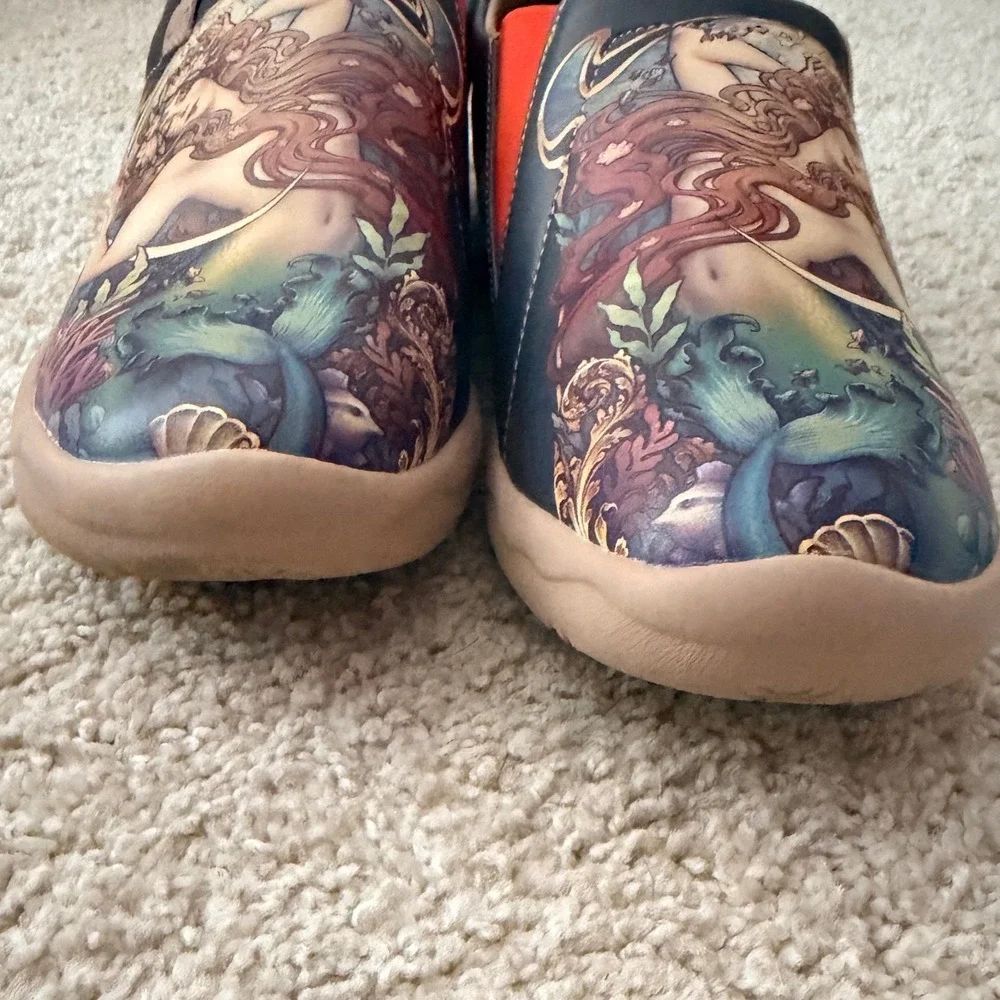 UIN The Little Mermaid Toledo I Women Slip‎ On Shoes Navy Blue Art Nouveau 10.5
